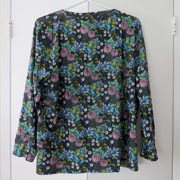 J.Crew x Abigail Borg Blue Floral 3/4 Sleeve T-Shirt Crewneck - Picture 3 of 7